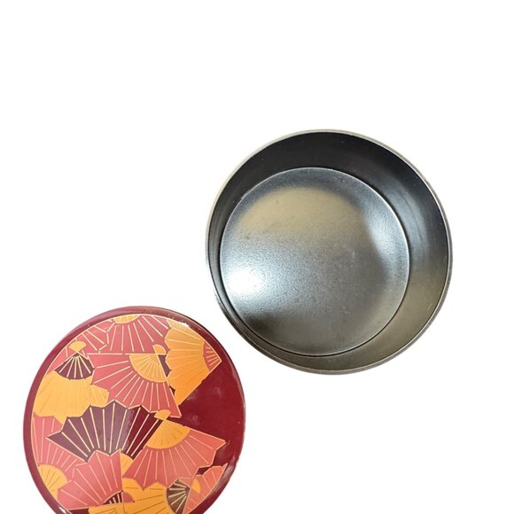 Vintage Japanese-Style Lacquered Plastic Round  Box With Fan Pattern - Picture 3 of 7